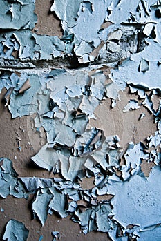 Blue paint peeling off wall