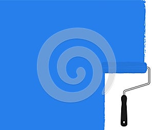 Blue paint roller painting the wall. Vector
