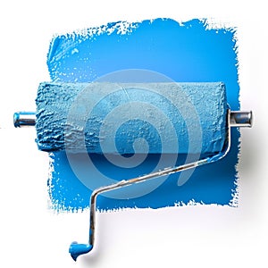 Blue Paint Roller on White.AI generated image