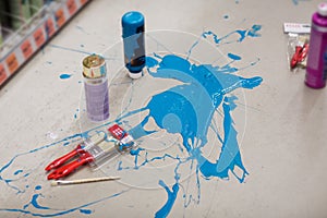 Blue paint spill