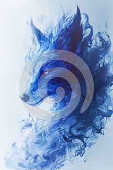 A blue paint splattered on a white background of an animal, AI