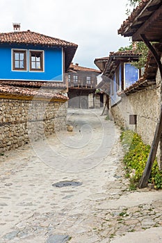Blue paint in stone architecture Koprivshtitsa in Bulgaria