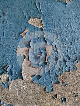 blue painted background texture of old chipped plaster on the concrete wall