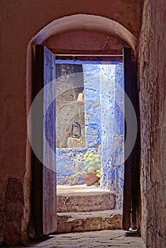 Blue painted monastery interior