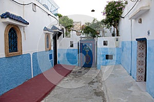 Blue painted walls in Kasbah of the Udayas, Rabat, Morocco