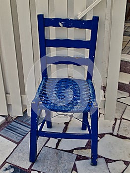 Blue Painted Wood Frame rattan Seat Chair