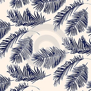 Blue palm leaves pattern