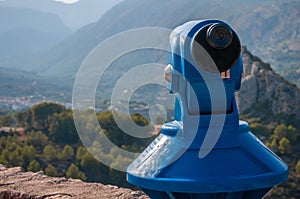 Blue panoramic public binocular for panoramic view observe