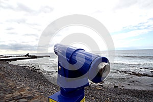 Blue panoramic public binocular for panoramic view observe