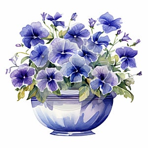 Blue Pansies In Watercolor: Realistic Floral Illustration