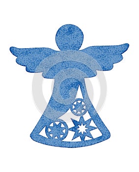 Blue paper angel and stars isolated on white