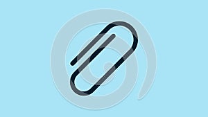 Blue Paper clip icon isolated on blue background. 4K Video motion graphic animation