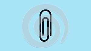 Blue Paper clip icon isolated on blue background. 4K Video motion graphic animation