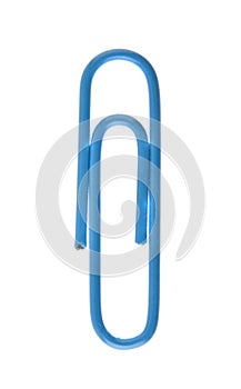 blue paper clip isolated on white