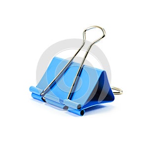 Blue paper clip on white background