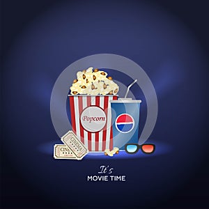 Blue Paper cup with Pepsi splash and falling Popcorn in box isolat photo