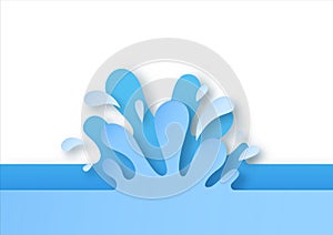 Blue paper cut water splash isolated
