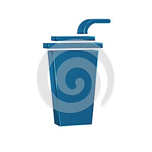 Blue Paper glass with drinking straw and water icon isolated on transparent background. Soda drink glass. Fresh cold