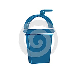 Blue Paper glass with drinking straw and water icon isolated on transparent background. Soda drink glass. Fresh cold