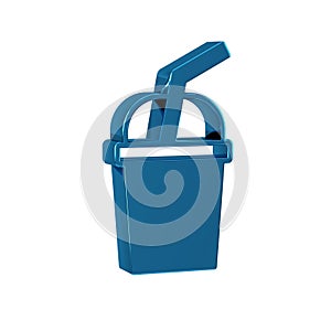 Blue Paper glass with drinking straw and water icon isolated on transparent background. Soda drink glass. Fresh cold