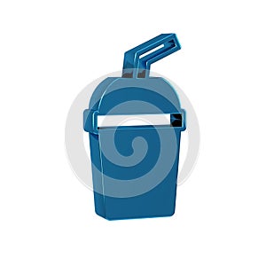 Blue Paper glass with drinking straw and water icon isolated on transparent background. Soda drink glass. Fresh cold