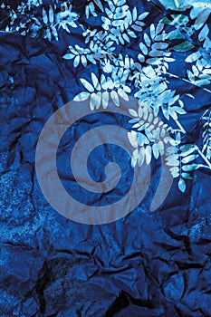 Blue paper with silver leaves