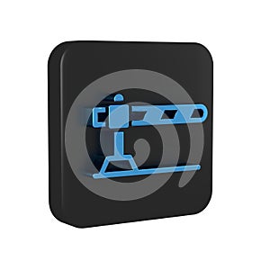 Blue Parking car barrier icon isolated on transparent background. Street road stop border. Black square button.