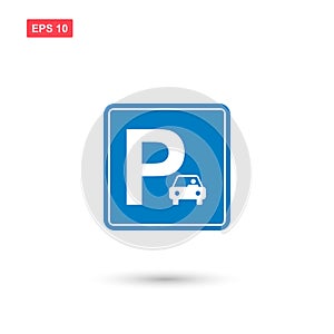 Blue parking sign vector with car isolated