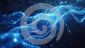 Blue particles forming glowing abstract wave pattern