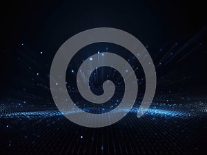 Blue particles wave background. Abstract dynamic mesh. Big data technology. Generative AI