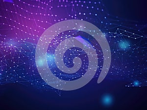 Blue particles wave background. Abstract dynamic mesh. Big data technology. Generative AI