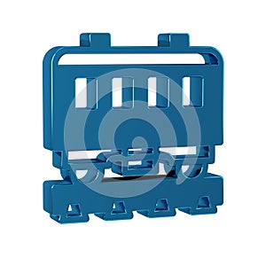 Blue Passenger train cars icon isolated on transparent background. Railway carriage.