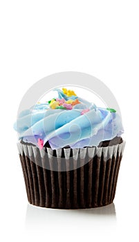Blue Pastel chocolate cupcake on white