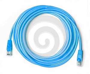 Blue patch cord isolated on white