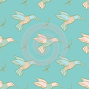 Blue pattern with birds and twigs