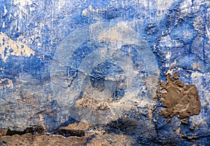 Blue pattern of damaged wall at Ghost City, Fengdu, China
