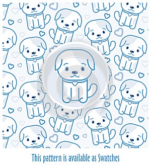 Blue pattern with dogs drawn in kawaii style with -applied swatch