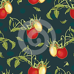 Blue pattern with tomatoe and plant.