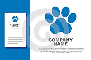 Blue Paw print icon isolated on white background. Dog or cat paw print. Animal track. Logo design template element