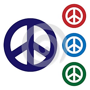 Blue Peace icon isolated on white background. Hippie symbol of peace. Set icons in color square buttons. Vector