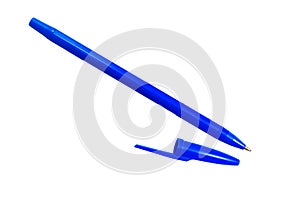The blue pen with the cover on white background isolated