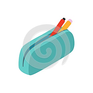 Blue pencil case icon, isometric 3d style