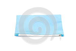 blue pencil case on white