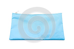 blue pencil case on white