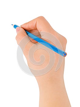 Blue pencil in hand