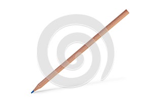 A blue pencil hovers against a white background casting a shadow. Pencil isolate on white