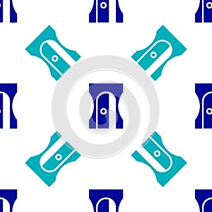 Blue Pencil sharpener icon isolated seamless pattern on white background. Vector Illustration