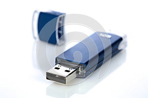 Blue pendrive on white background