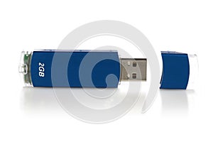 Blue pendrive on white background photo