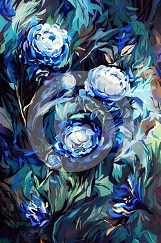 Blue peonies abstract composition